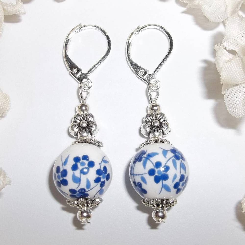 Blue & White Flower Earring Set Jewelry Boho Floral Jewelry Accessory NWT C612